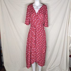 Bobeau Berry Red Pink Polka Dot Wrap Dress NWT